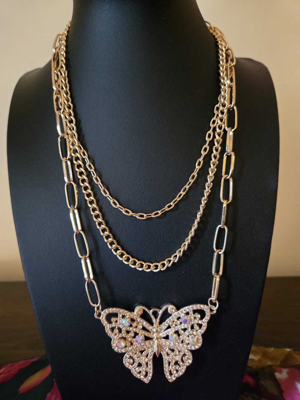 Gold-Tone Layered Butterfly Pendant Necklace - Women Jewelry